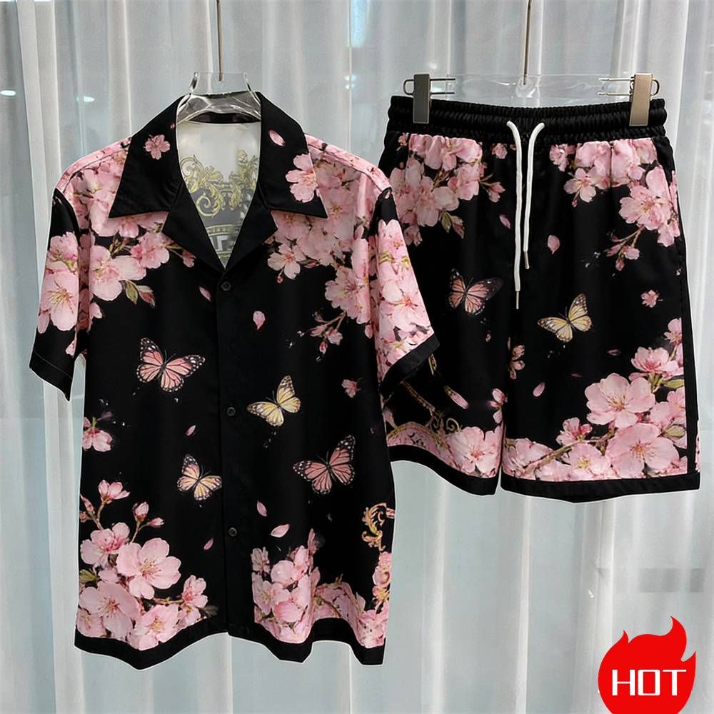 Summer Clothes Fashion - طقم رجالي مطبوع رقميًا من قطعتين،