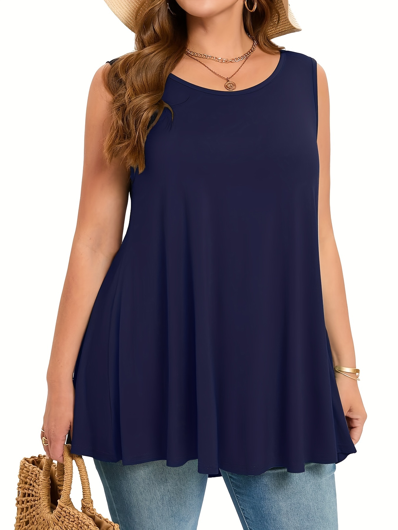 Summer Clothing Styles For Women - حجم كبير بسيط الصلبة تانك الأعلى