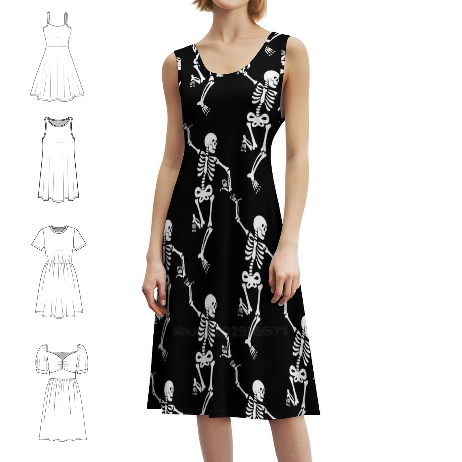 Summer Clothing Patterns - هالوين الرقص الهياكل العظمية نمط على