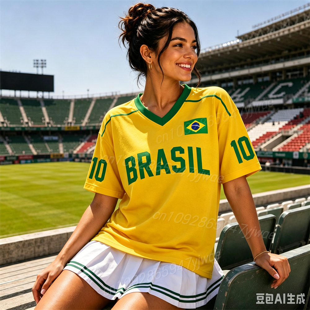 Yellow Summer Clothing - قميص منتخب البرازيل لكرة القدم، تي