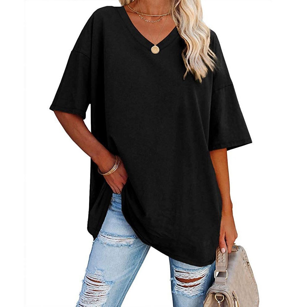 Summer Clothing Amazon - بلوزة نسائية فضفاضة برقبة على شكل