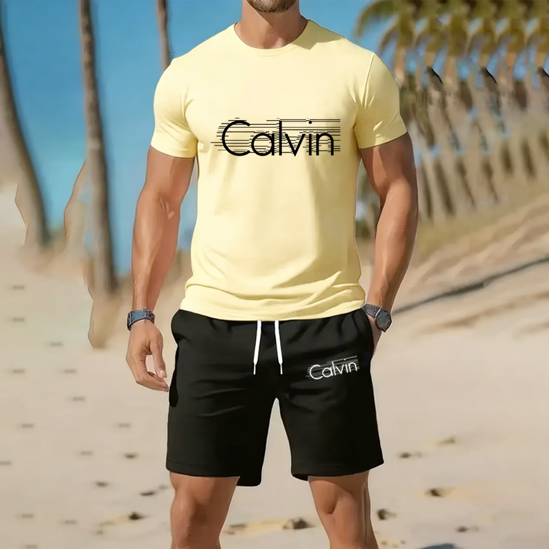 Summer Clothing Discount - ملابس رياضية رجالية من قطعتين، قميص