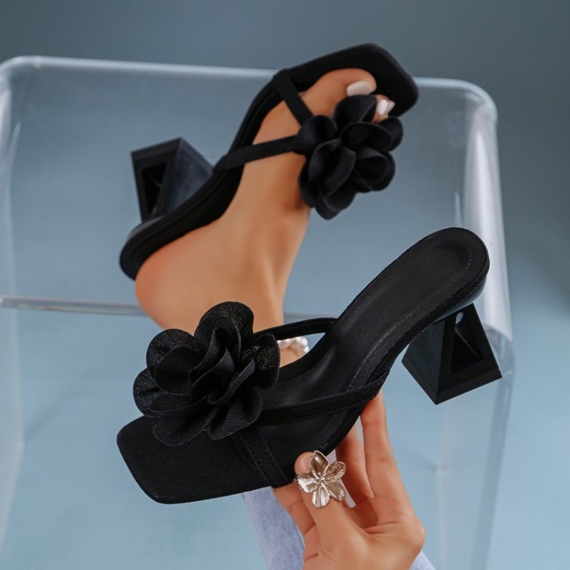 Summer Clothing Elegant - صنادل نسائية مزينة بزهور ثلاثية الأبعاد،