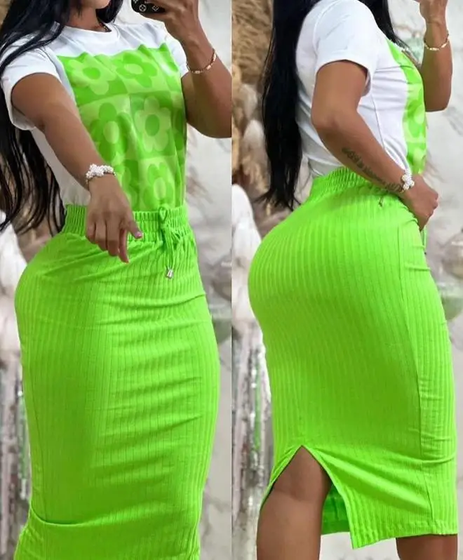 طقم بلوزة نسائية مطبوعة برسوما - مراجعة Summer Clothing Juniors وسعره