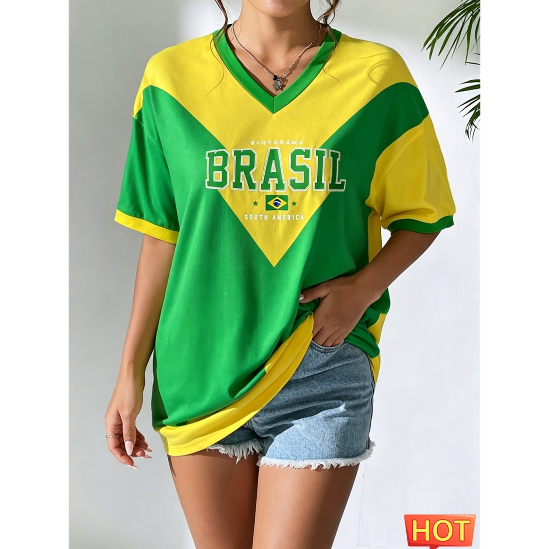 تي شيرت نسائي صيفي برقبة على ش - مراجعة Yellow Summer Clothing وسعره