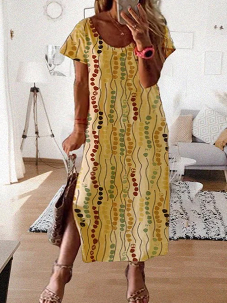 فستان ميدي مطبوع باللون الأصفر - مراجعة Yellow Summer Clothing وسعره