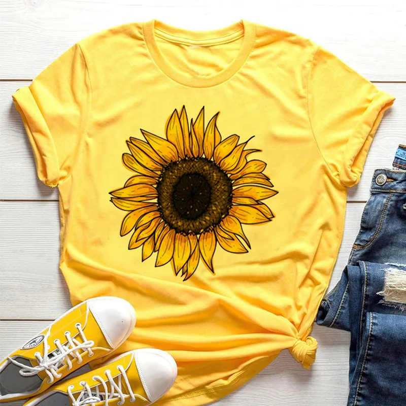 تي شيرت نسائي أصفر بنمط زهرة ا - مراجعة Yellow Summer Clothing وسعره